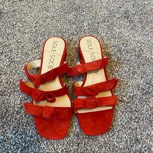 Red Sole Society triple strap suede slide on sandal size 9